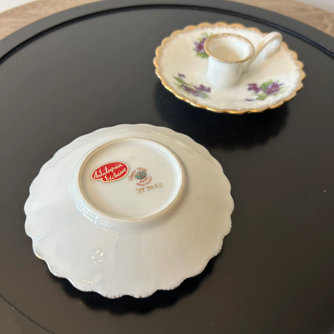 Vintage L’Amour Porcelain Chamberstick Candle Holders – Violets - photo 3
