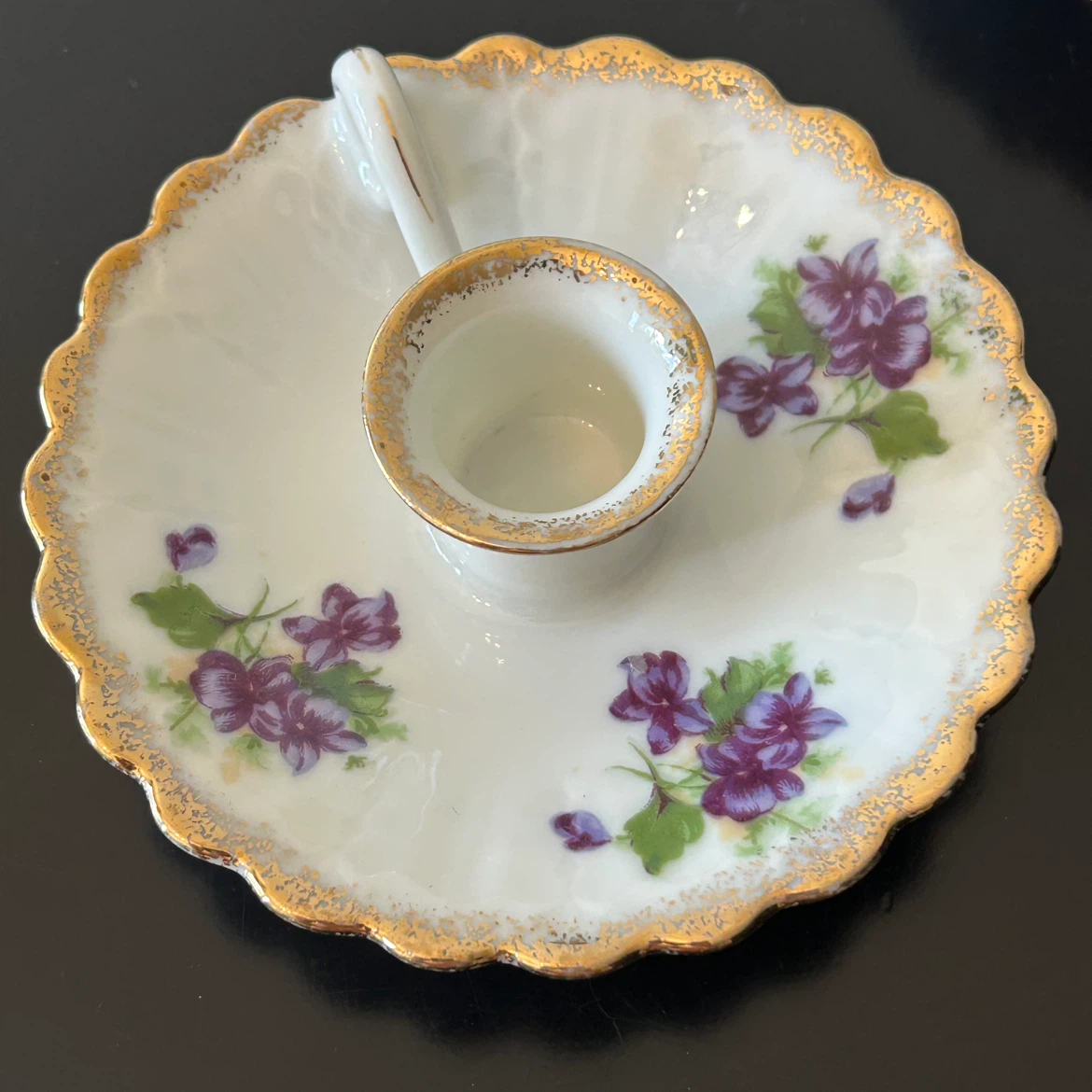 Vintage L’Amour Porcelain Chamberstick Candle Holders – Violets - photo 4