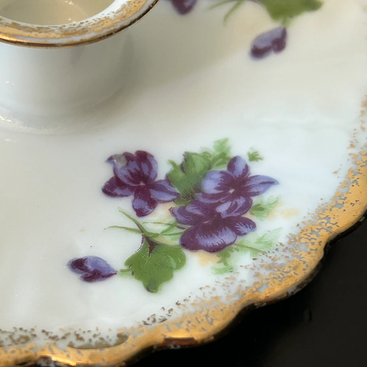 Vintage L’Amour Porcelain Chamberstick Candle Holders – Violets - photo 5