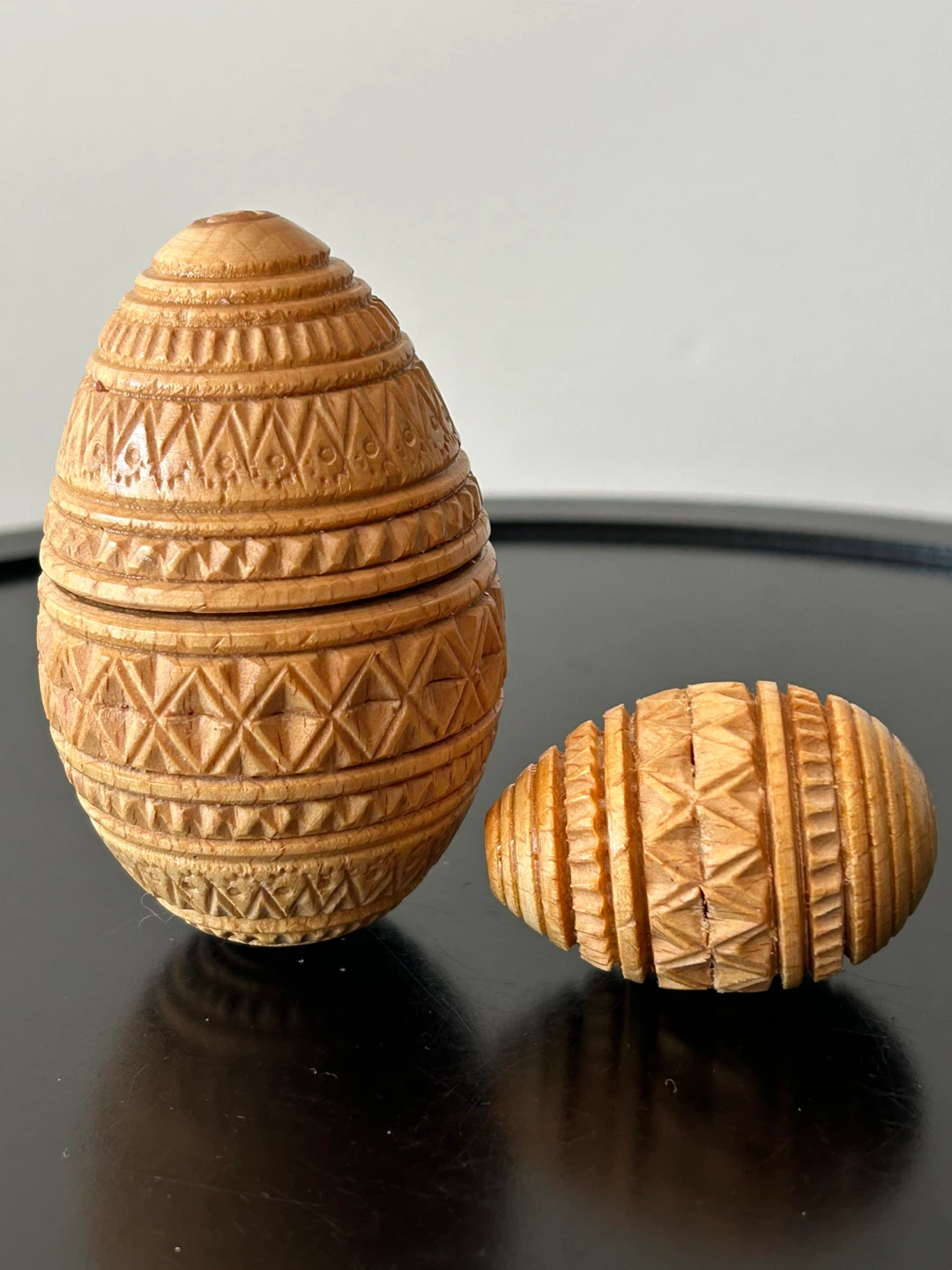 Hand-Carved Wooden Nesting Easter Egg Set Folk Art