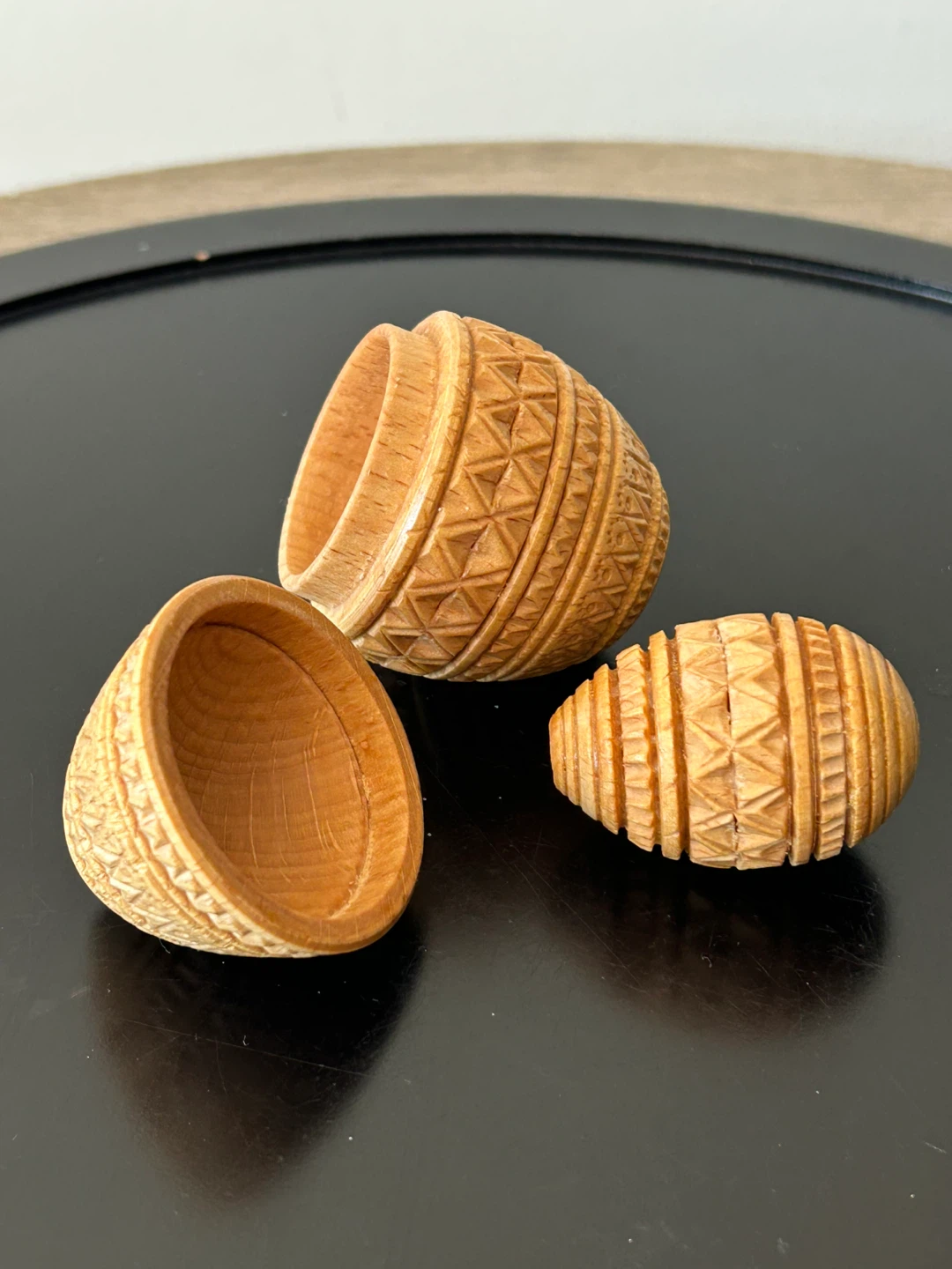 Hand-Carved Wooden Nesting Easter Egg Set Folk Art - photo 5