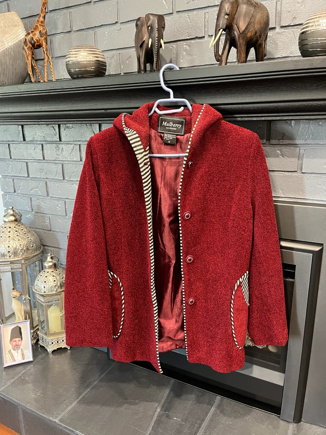 Mulberry red textured hooded coat
