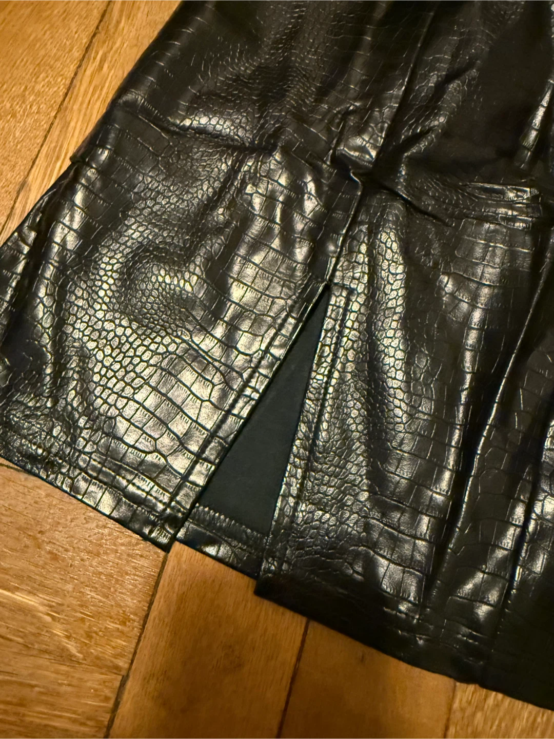 Fashion Nova Black Faux Croc Mini Skirt Size M - photo 2