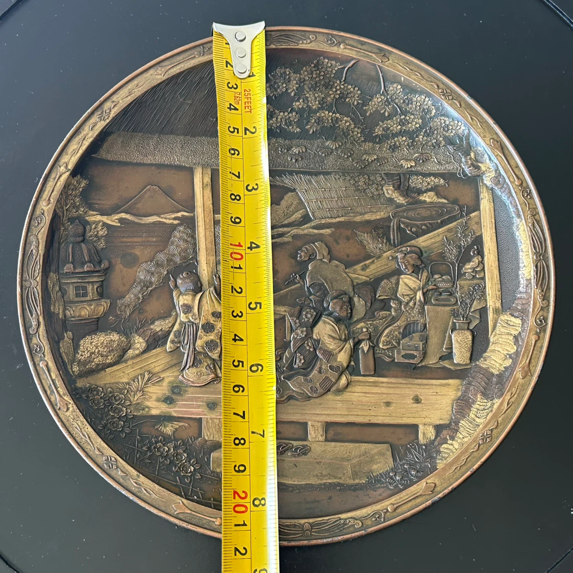 Antique Japanese-Style Mixed-Metal Relief Plate 8” - photo 2