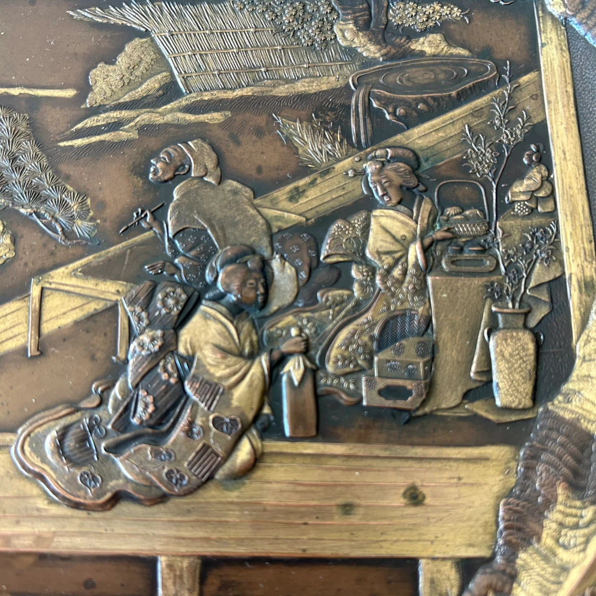 Antique Japanese-Style Mixed-Metal Relief Plate 8” - photo 4