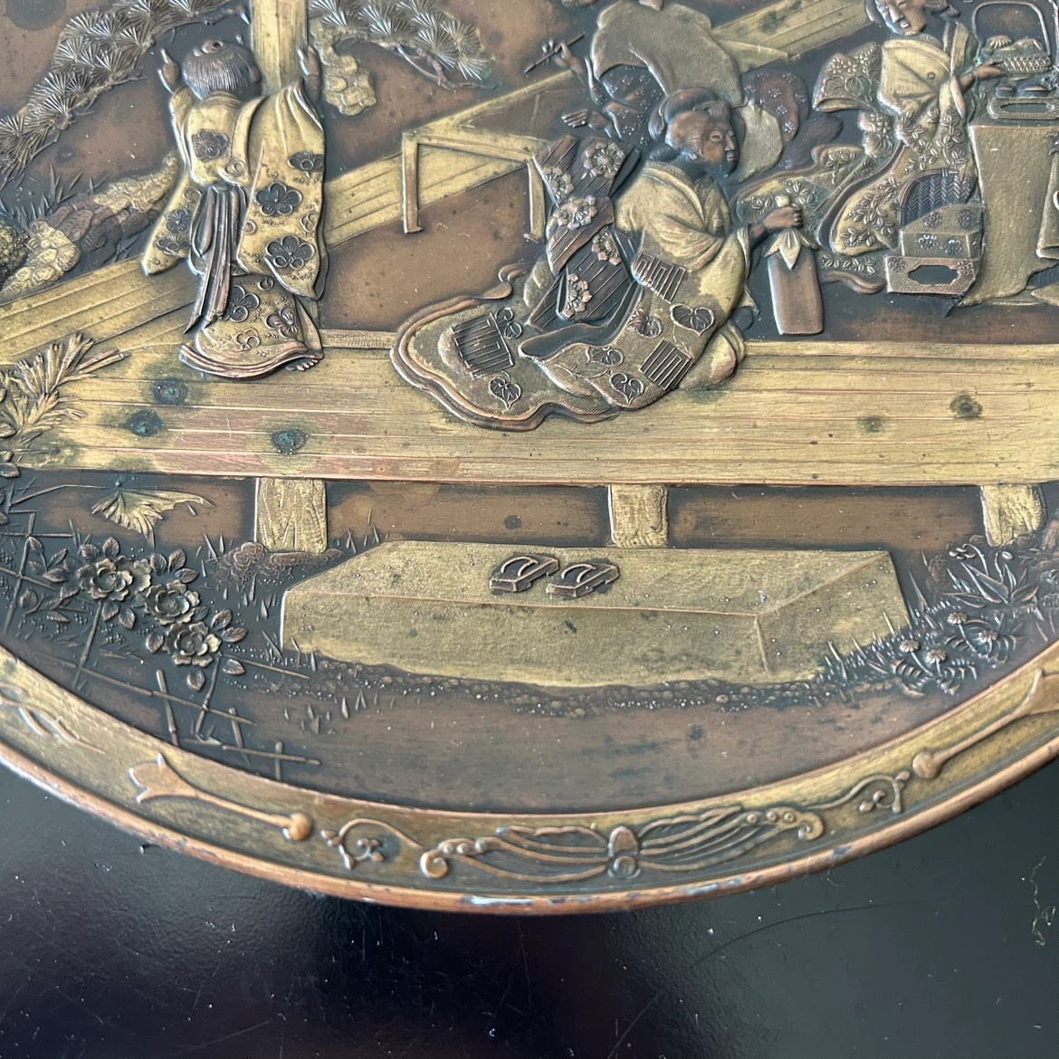 Antique Japanese-Style Mixed-Metal Relief Plate 8” - photo 5