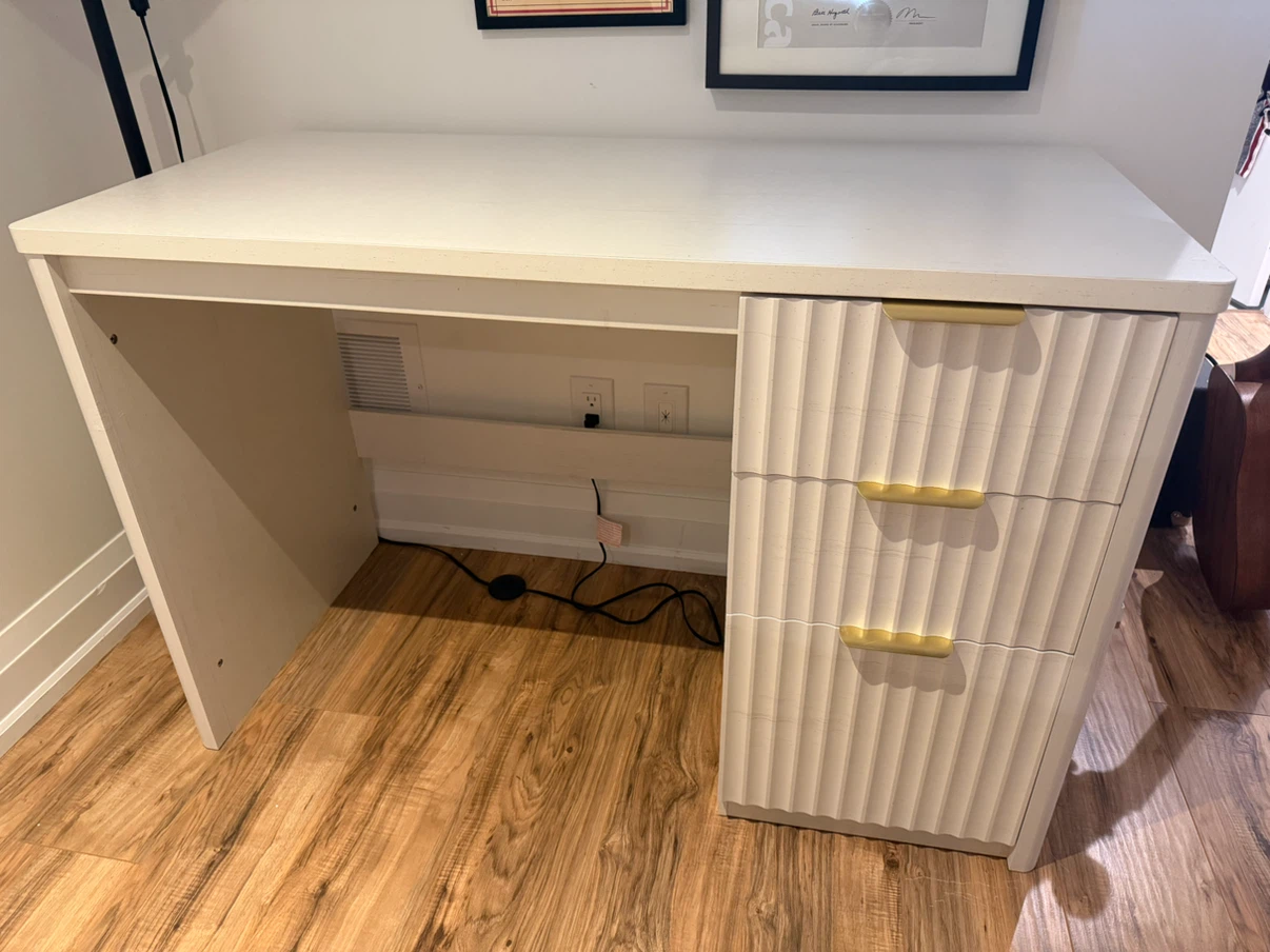 White desk with filing cabinet