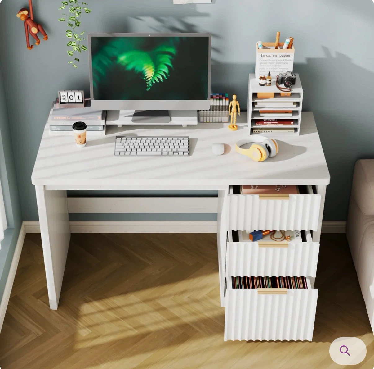 White desk with filing cabinet - photo 3