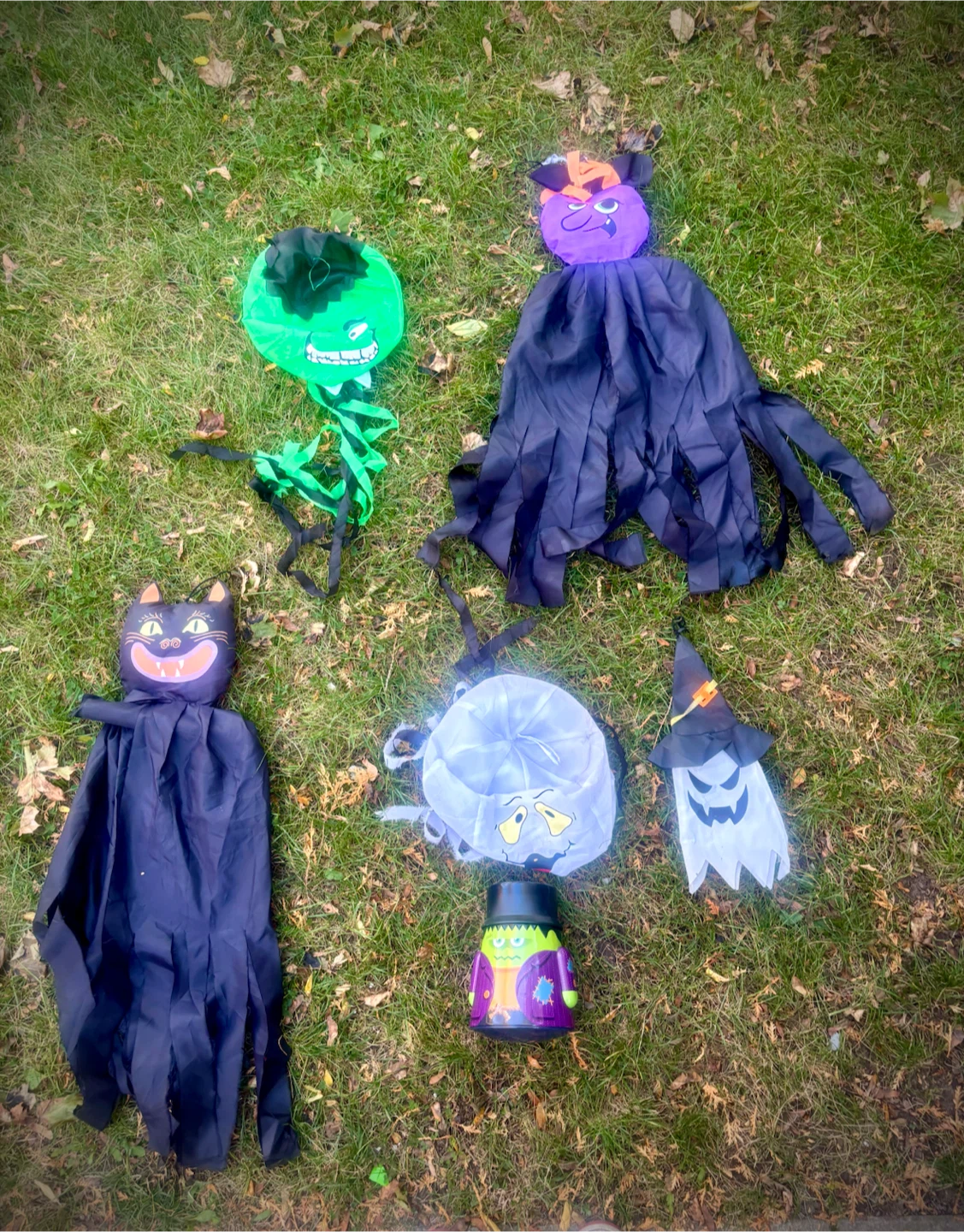 Set of 5 Halloween Hanging Decorations and Basket