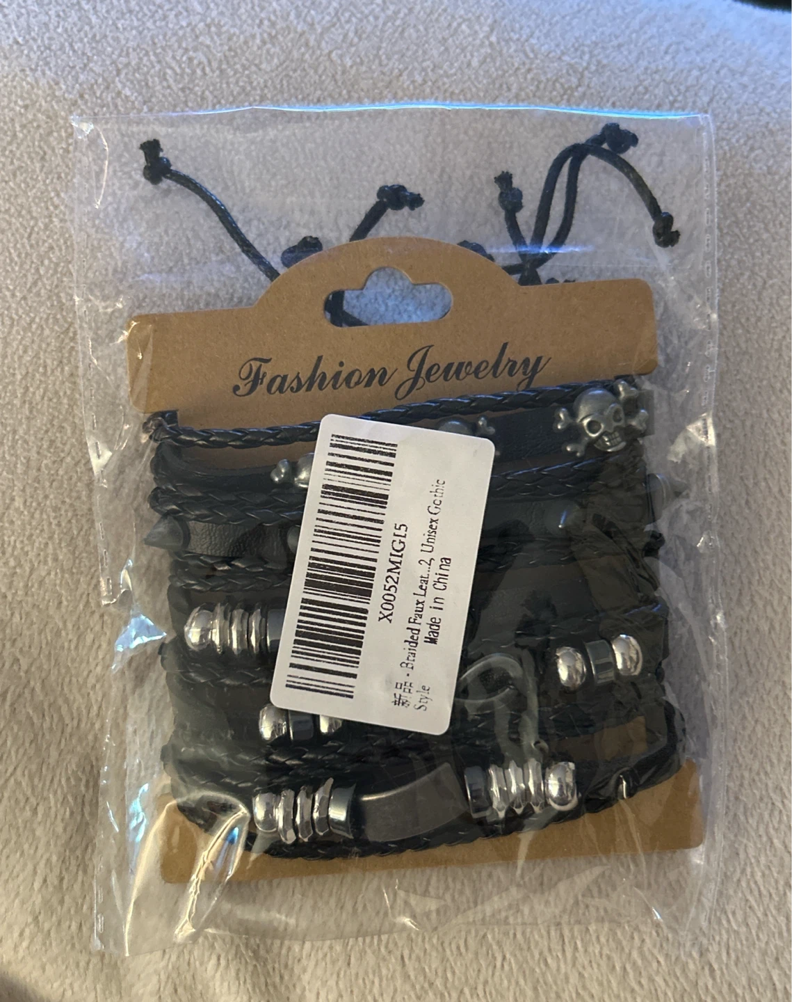 Unisex Braided Faux Leather Gothic Bracelet Set