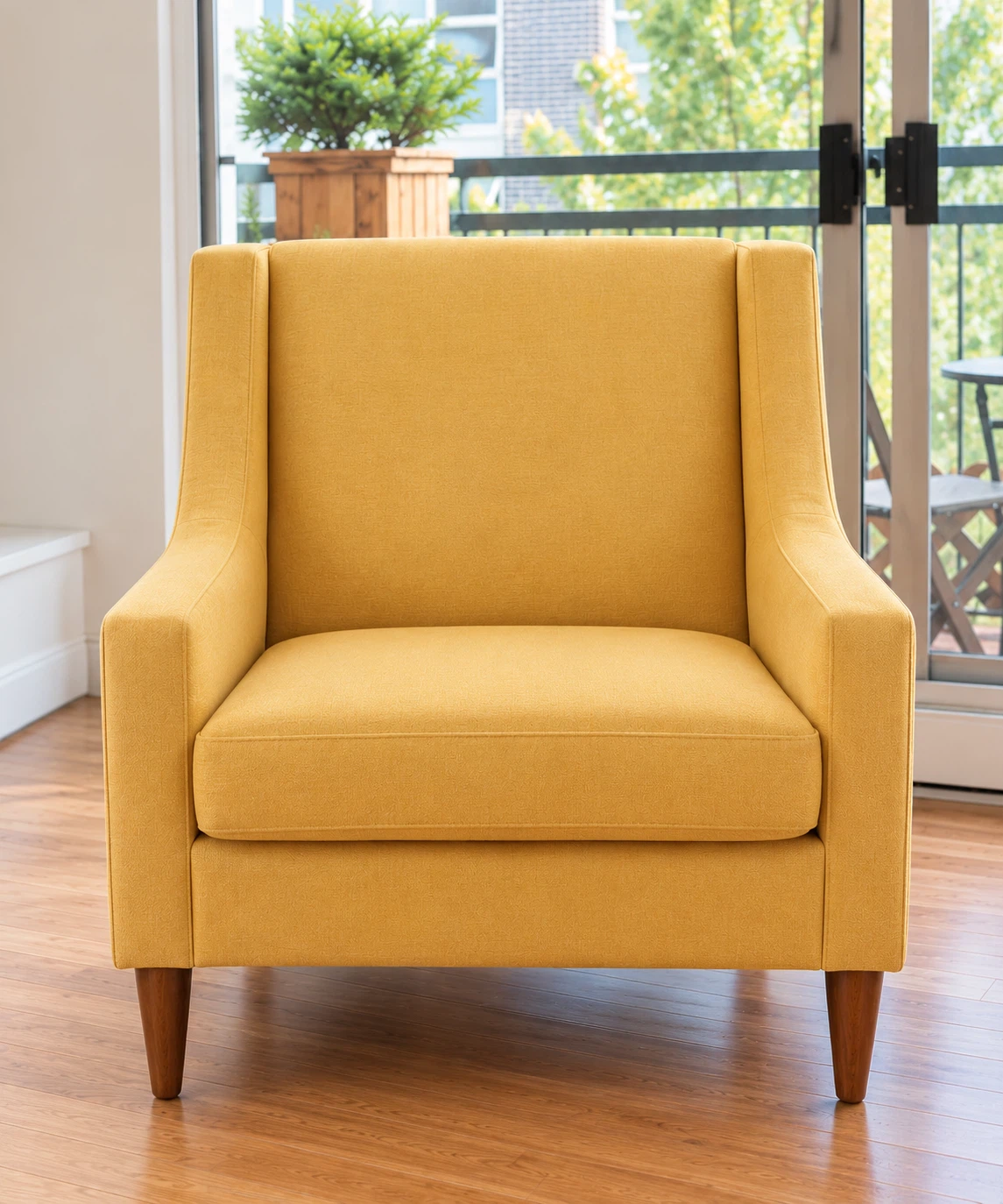 Gus Mid-Century Modern Mustard Yellow Wingback Armchair