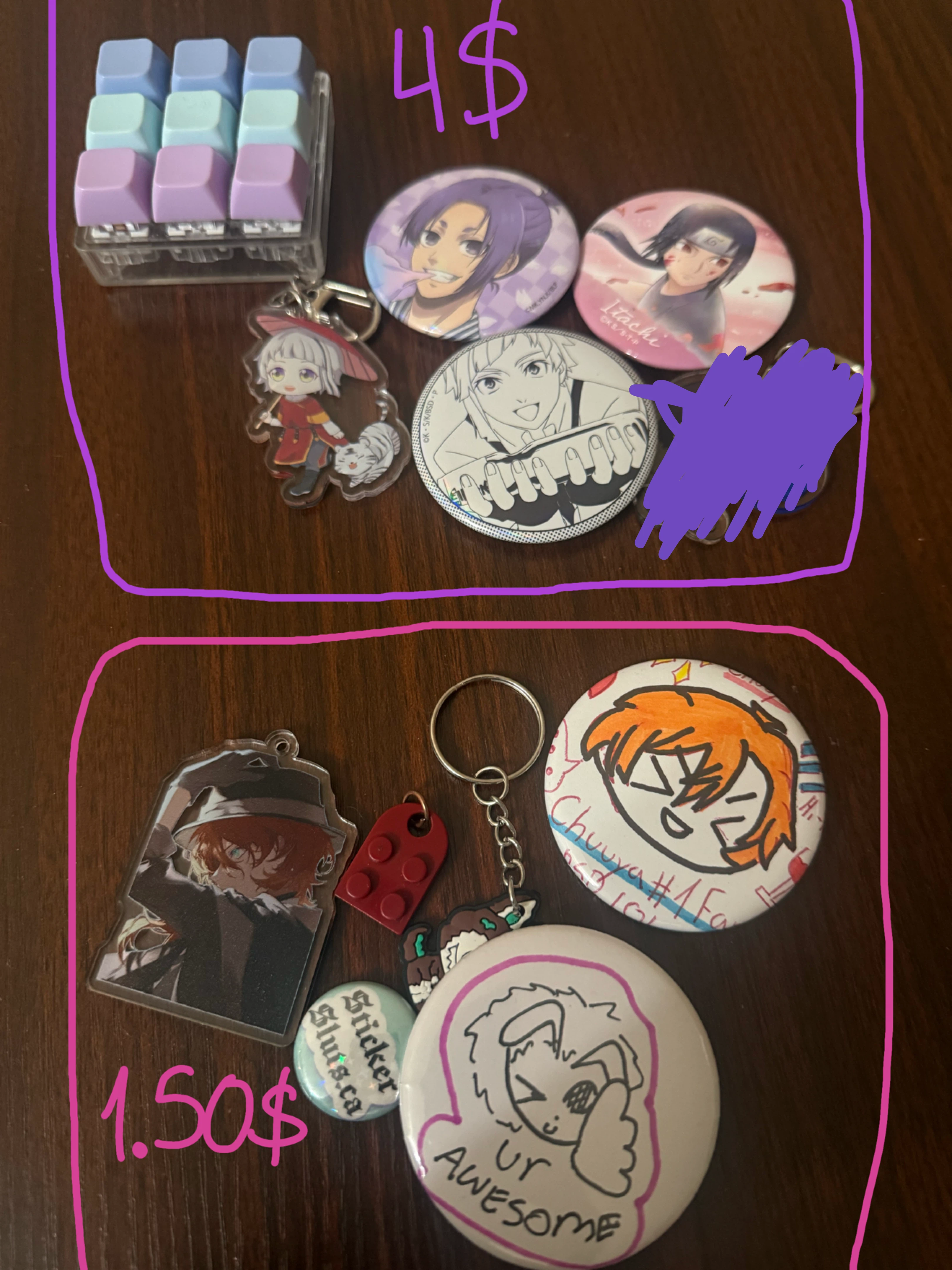 Assorted Anime Keychains and Buttons Lot