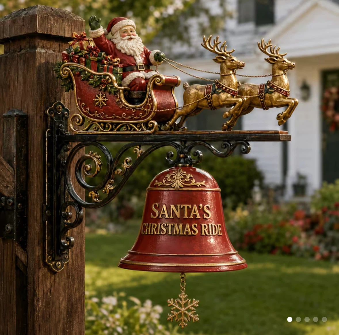 Metal Santa's Christmas Ride Wall Bell Decor