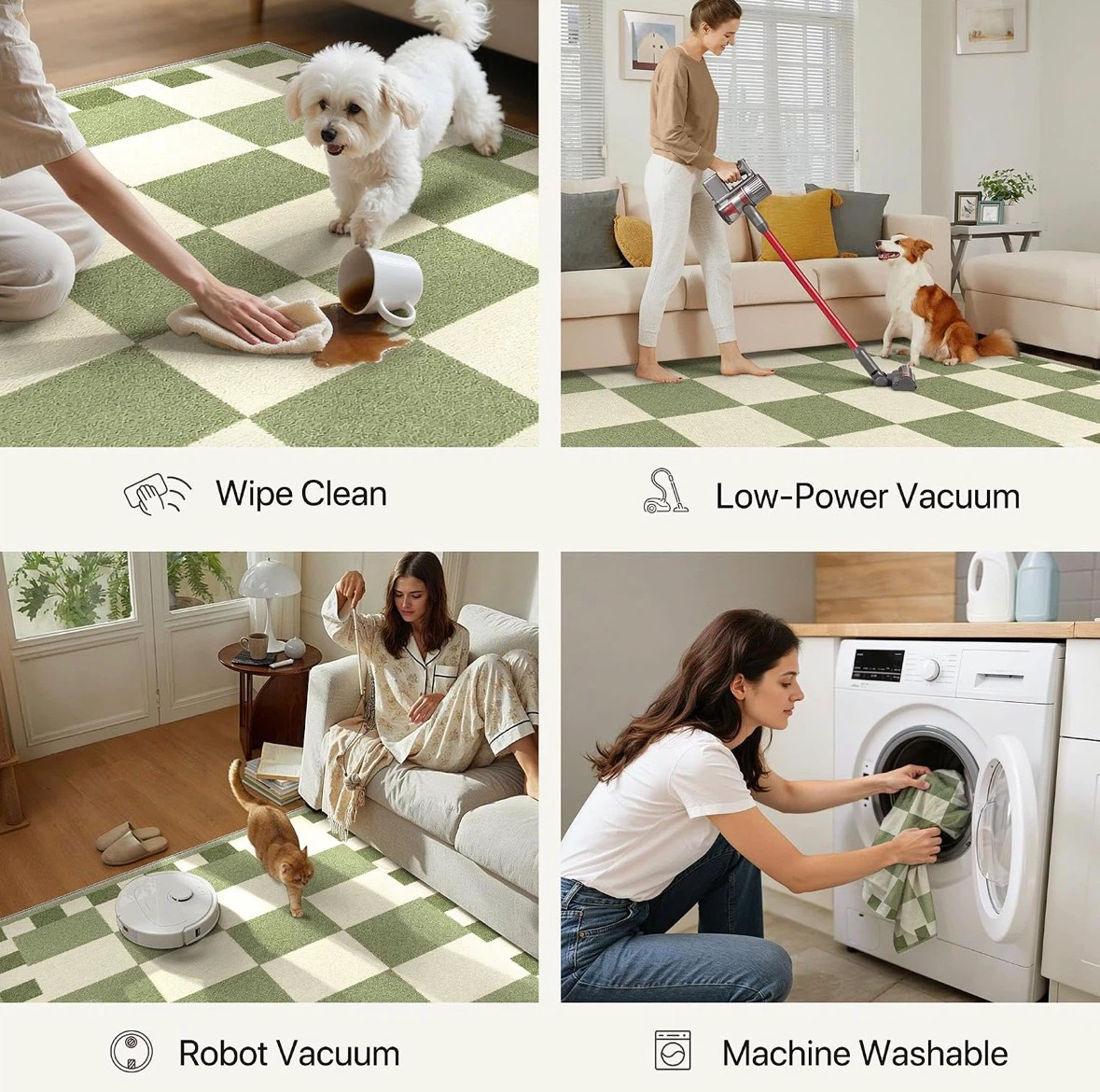 Sage Green and Cream Checkered Area Rug - photo 2