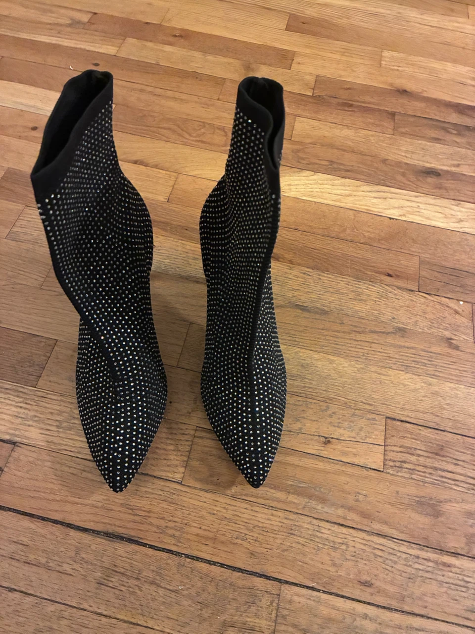 Black Rhinestone Stiletto Ankle Boots