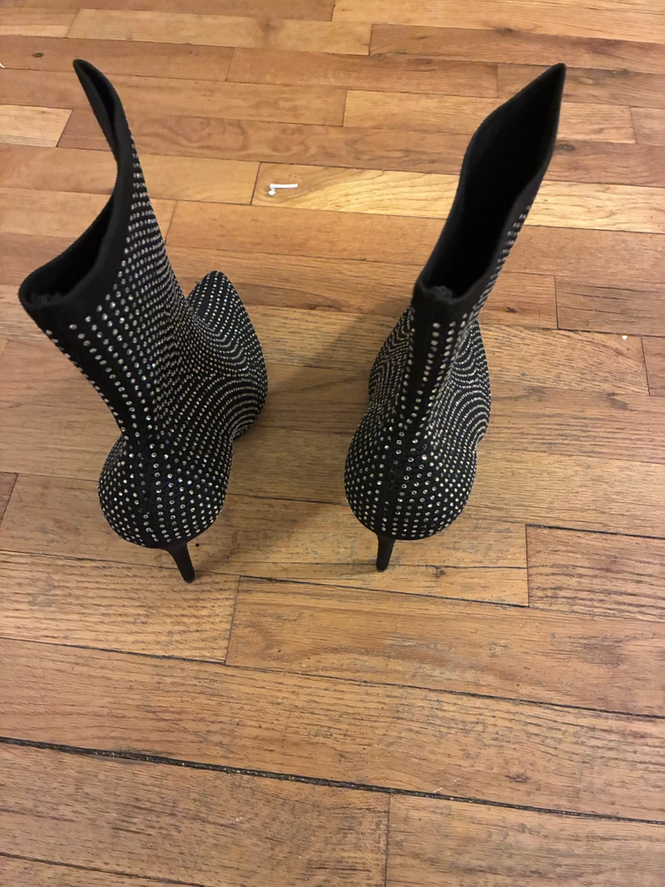 Black Rhinestone Stiletto Ankle Boots - photo 2