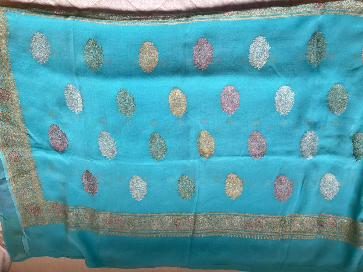 Turquoise Banarasi Silk Saree