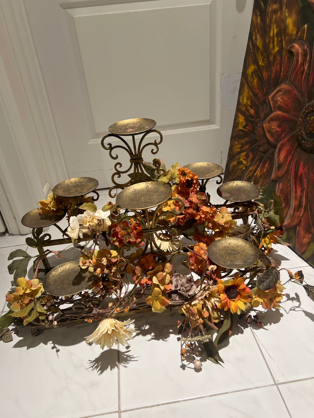 Decorative Multi-Candle Holder with Floral Accents