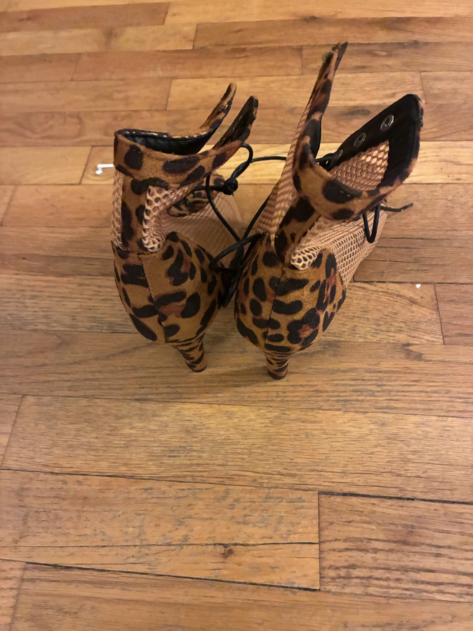 Leopard Print Mesh Lace-Up Heels - photo 2