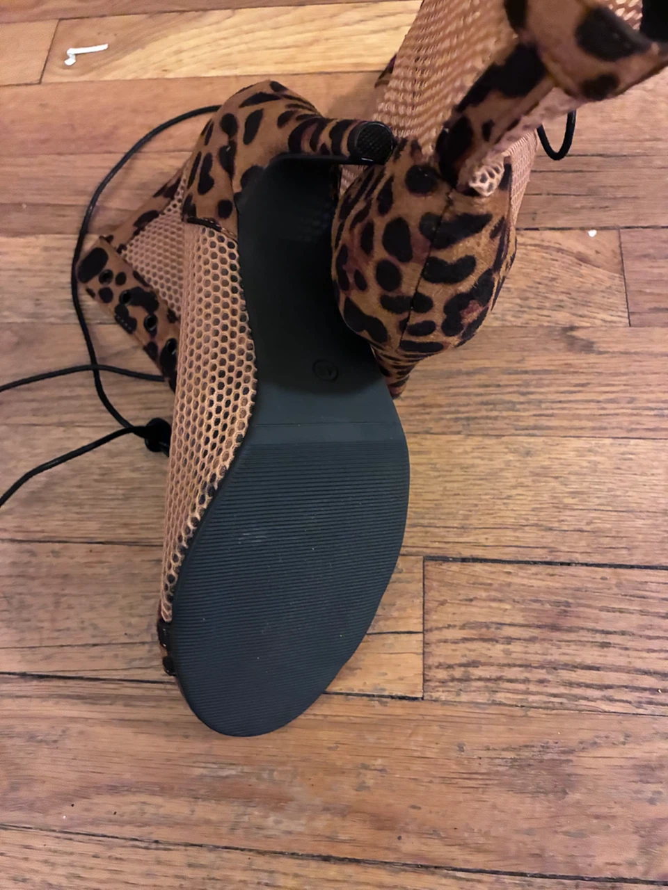 Leopard Print Mesh Lace-Up Heels - photo 3