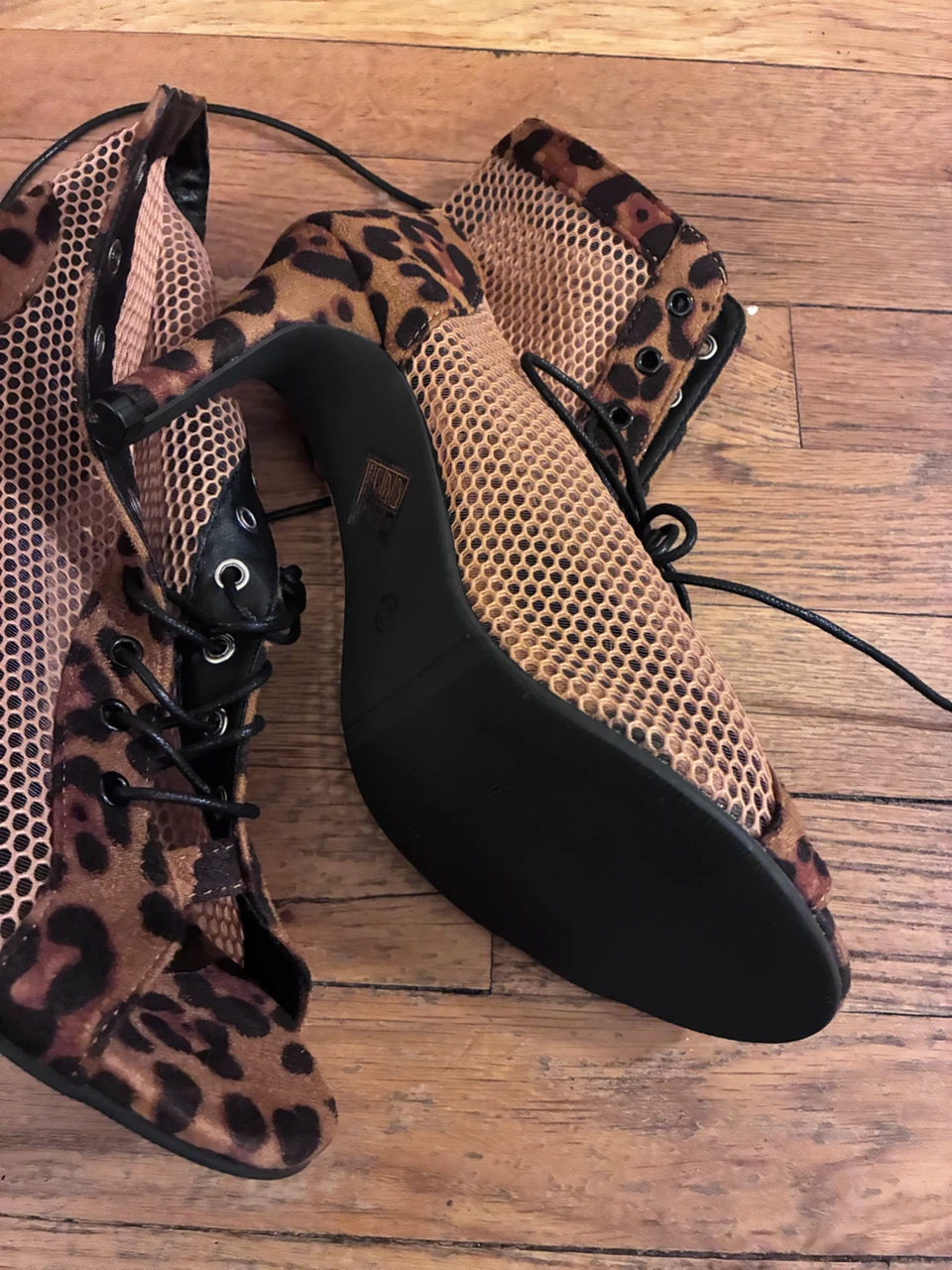 Leopard Print Mesh Lace-Up Heels - photo 4