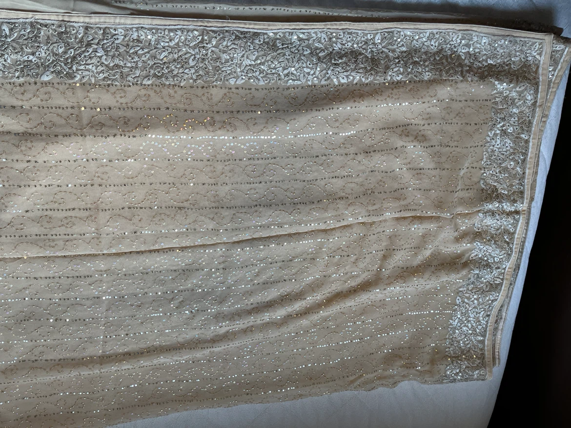 Beige sequin embellished saree with blouse
