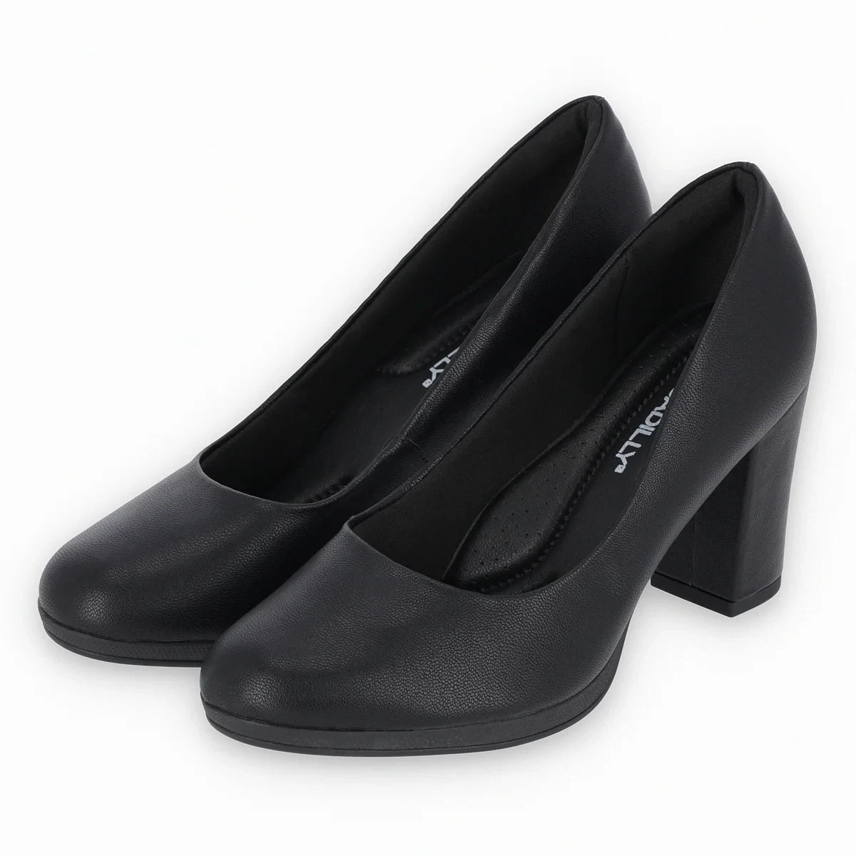 Piccadilly Black Block Heel Pumps