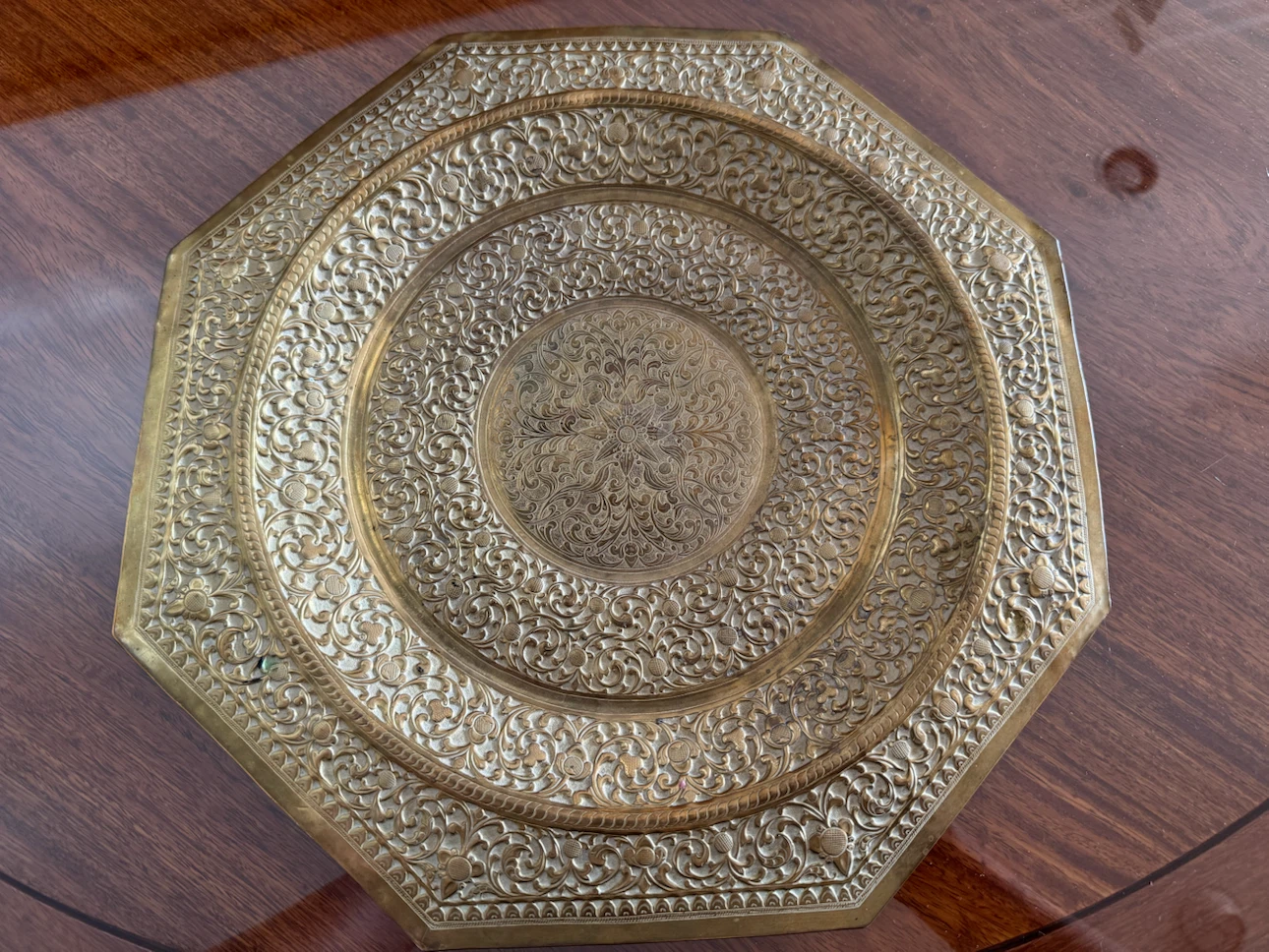 Antique Indian 1920's Hand Hammered Brass Repousse Charger