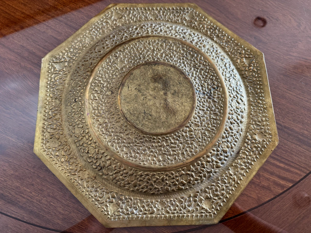Antique Indian 1920's Hand Hammered Brass Repousse Charger - photo 2