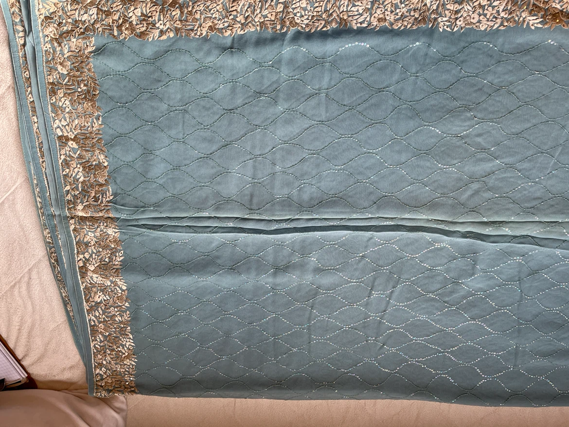 Embroidered Sage Green Saree - photo 2