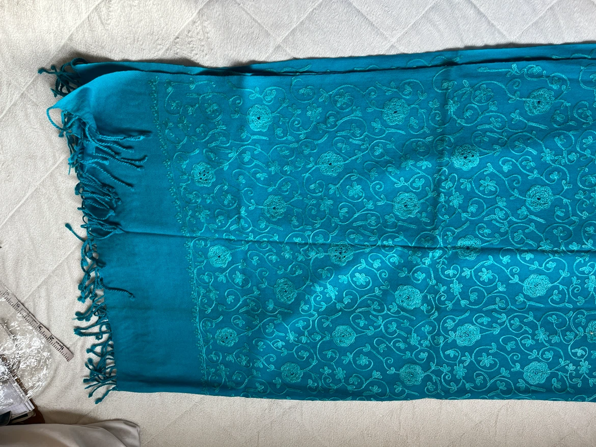 Teal Embroidered Shawl