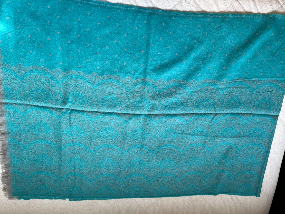 Turquoise Shawl with Grey Pattern
