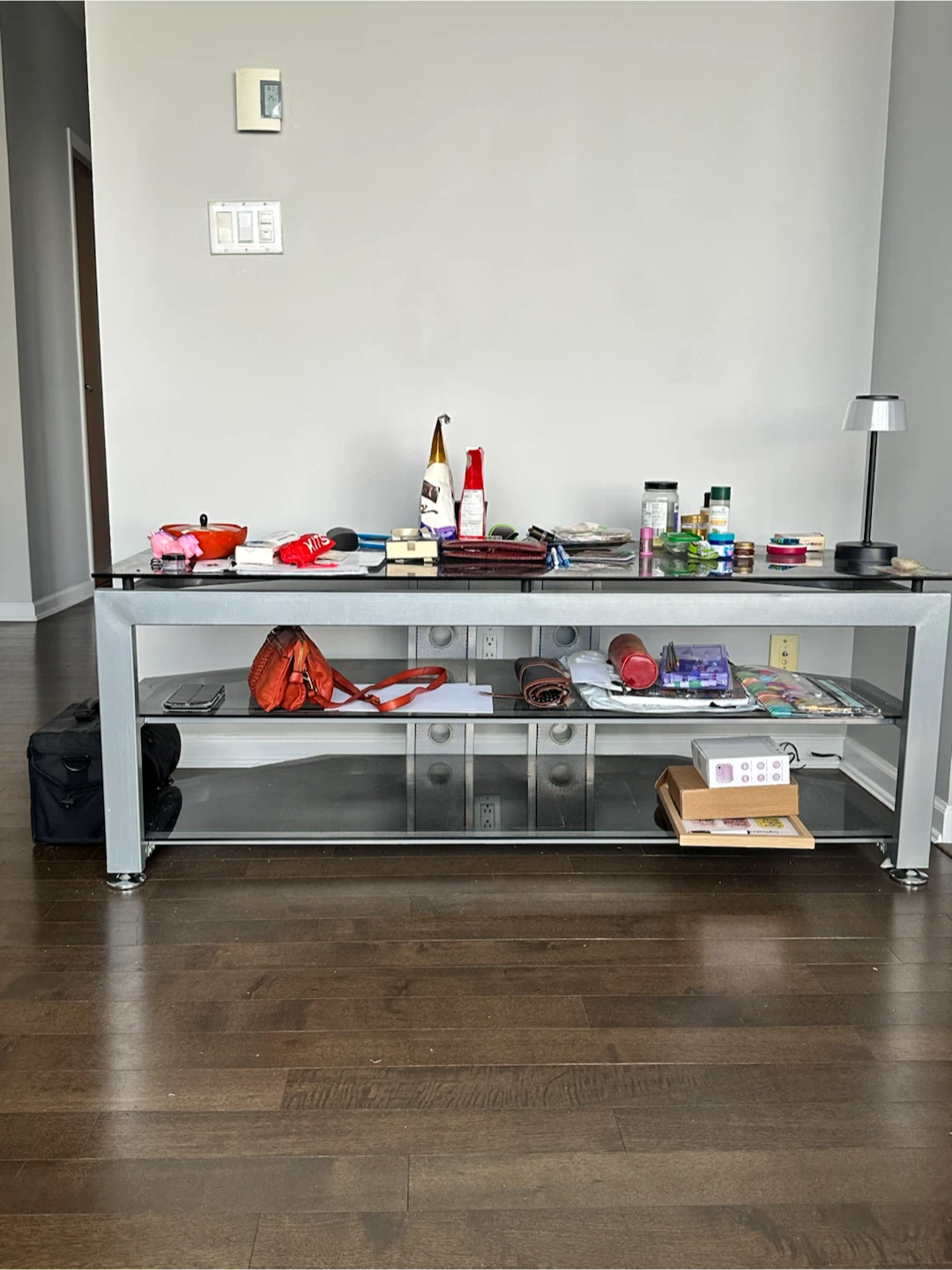 Glass and metal TV stand