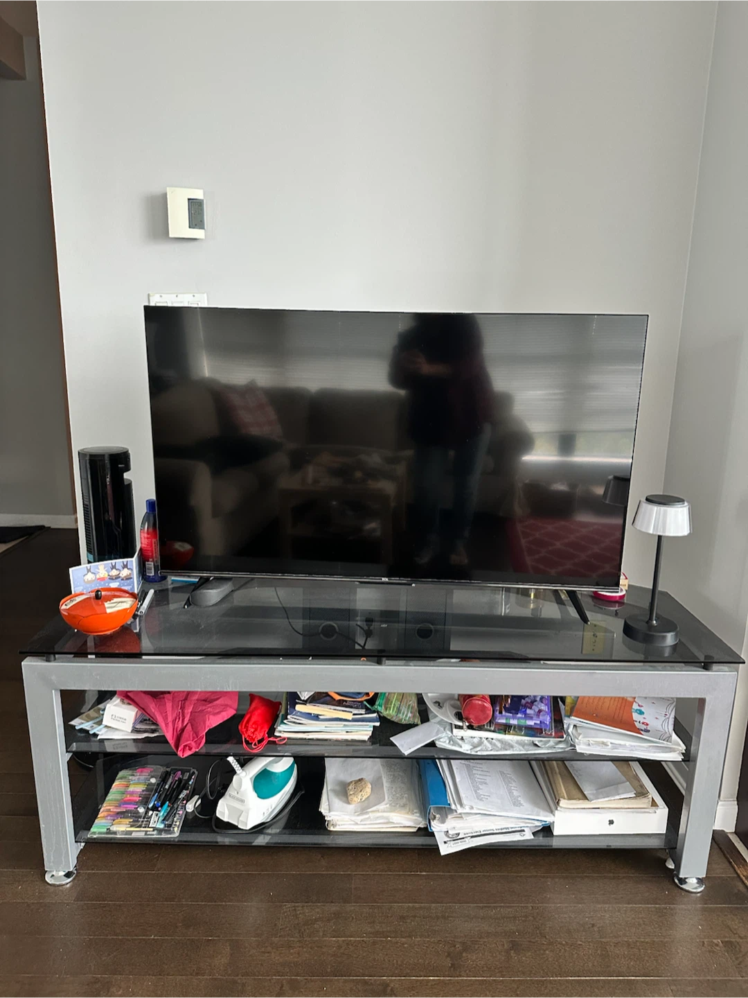 Glass and metal TV stand - photo 3