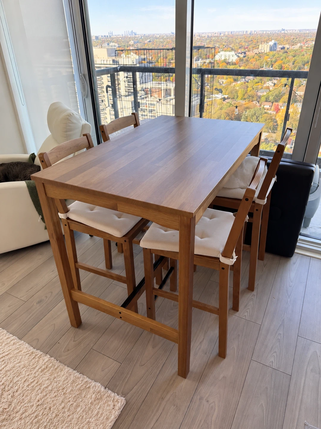 IKEA HÄGERNÄS Dining Table Set – 4 Chairs + Cushions – Like New