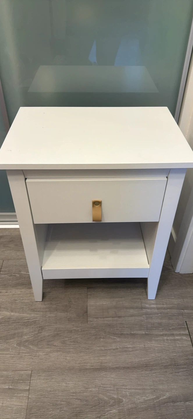 White Nightstand with Leather Handle