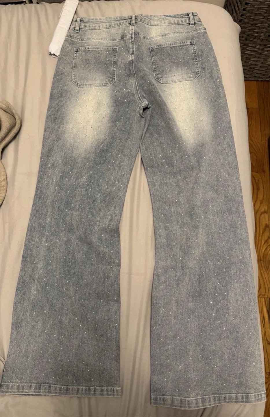 Rhinestone Embellished Light Wash Denim Jeans - photo 2