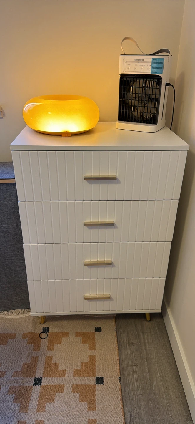 White 4-Drawer Dresser with Gold Accents