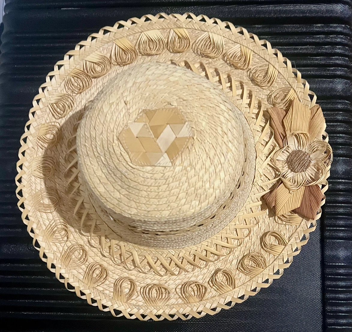 Woven Straw Hat with Floral Detail