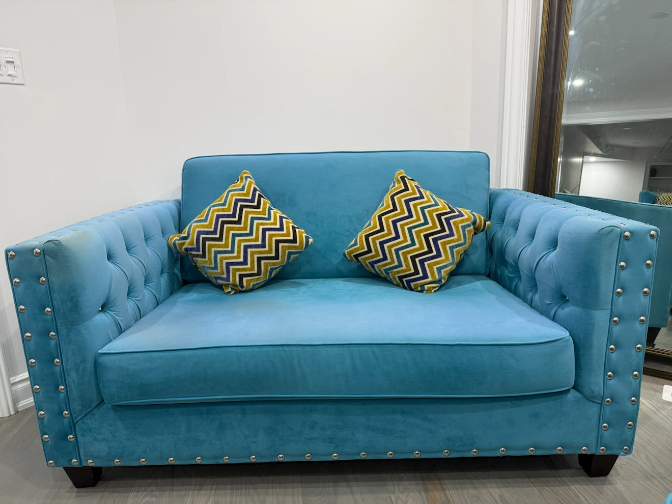 Bright Blue Velvet Loveseat