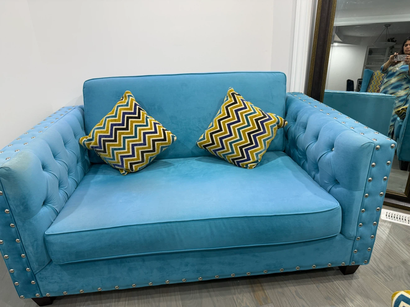 Bright Blue Velvet Loveseat - photo 2