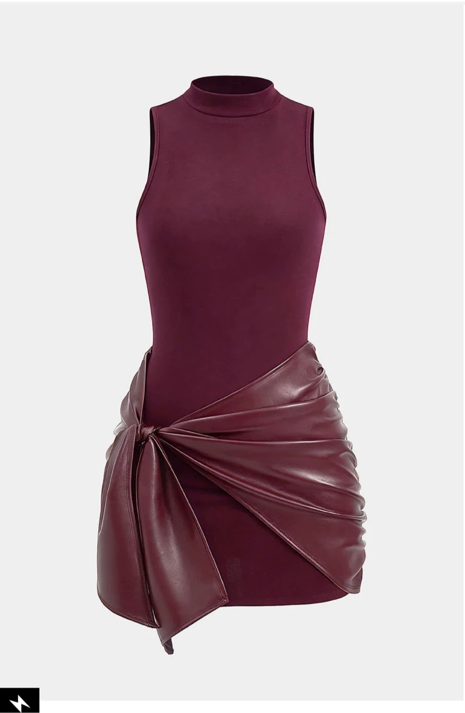 Burgundy Mock Neck Sleeveless Mini Dress