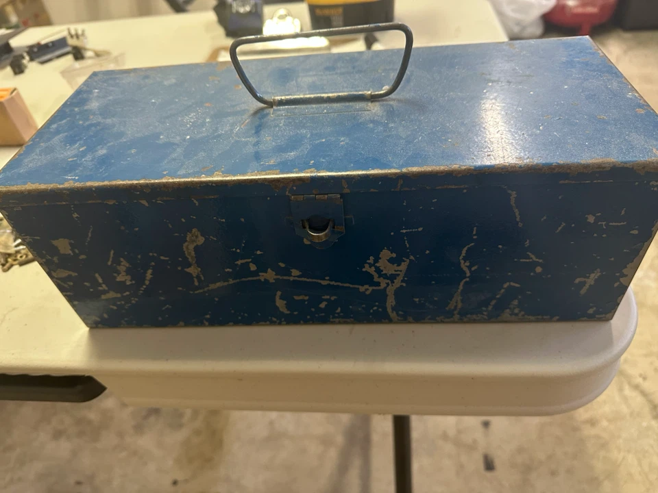 Vintage Metal Toolbox with Assorted Wood Screws