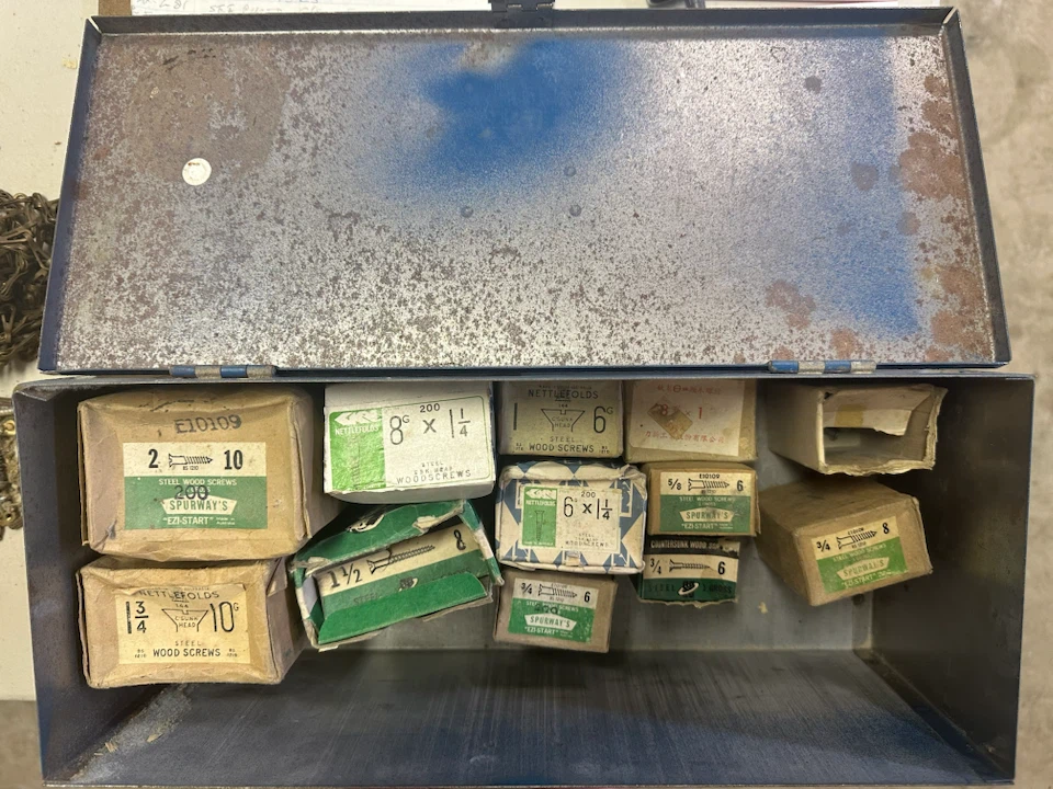 Vintage Metal Toolbox with Assorted Wood Screws - photo 2