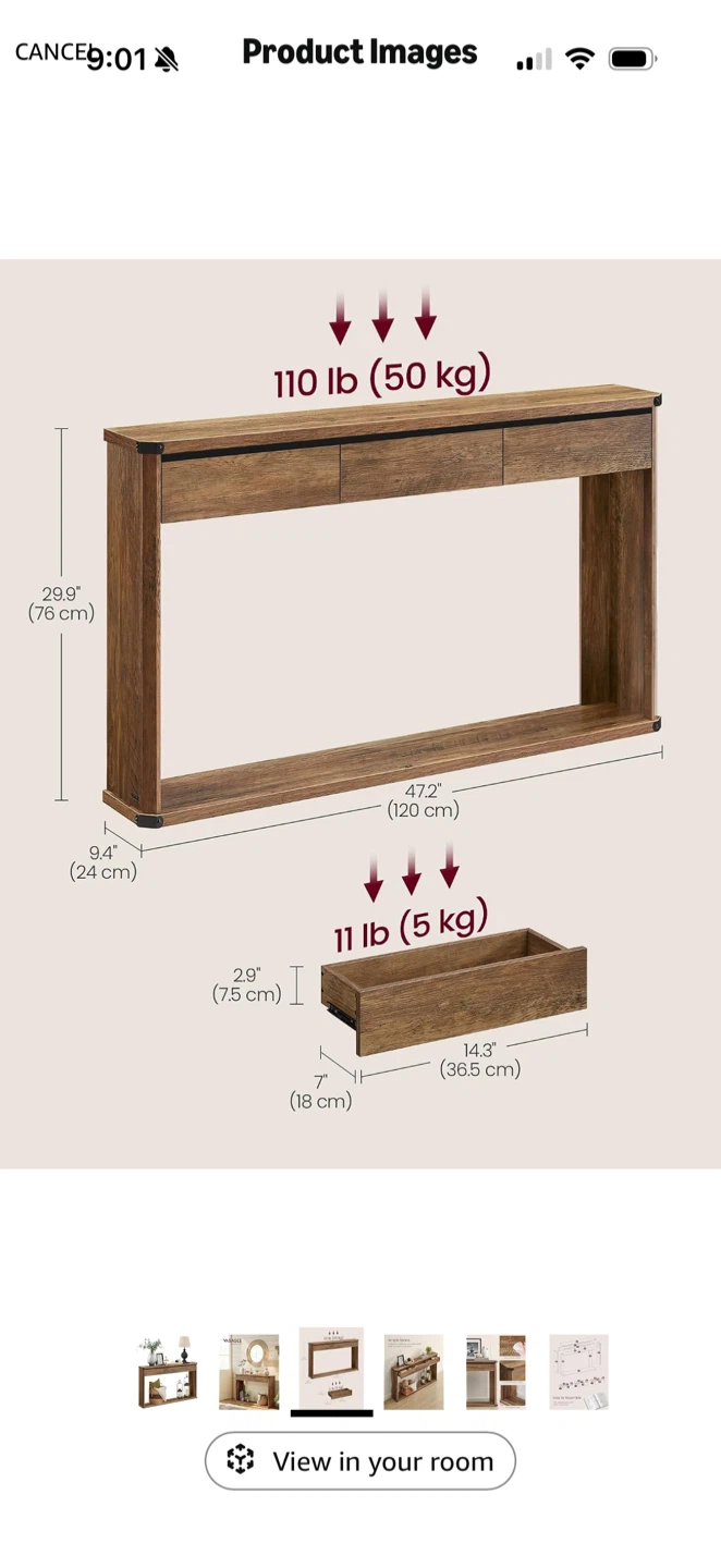 Rustic Wood Console Table with Drawers