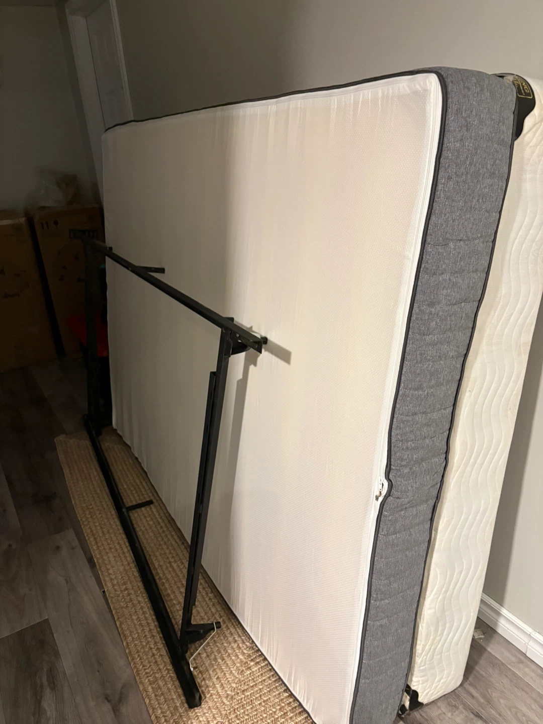 Full size firm mattress and metal bed frame and box spring