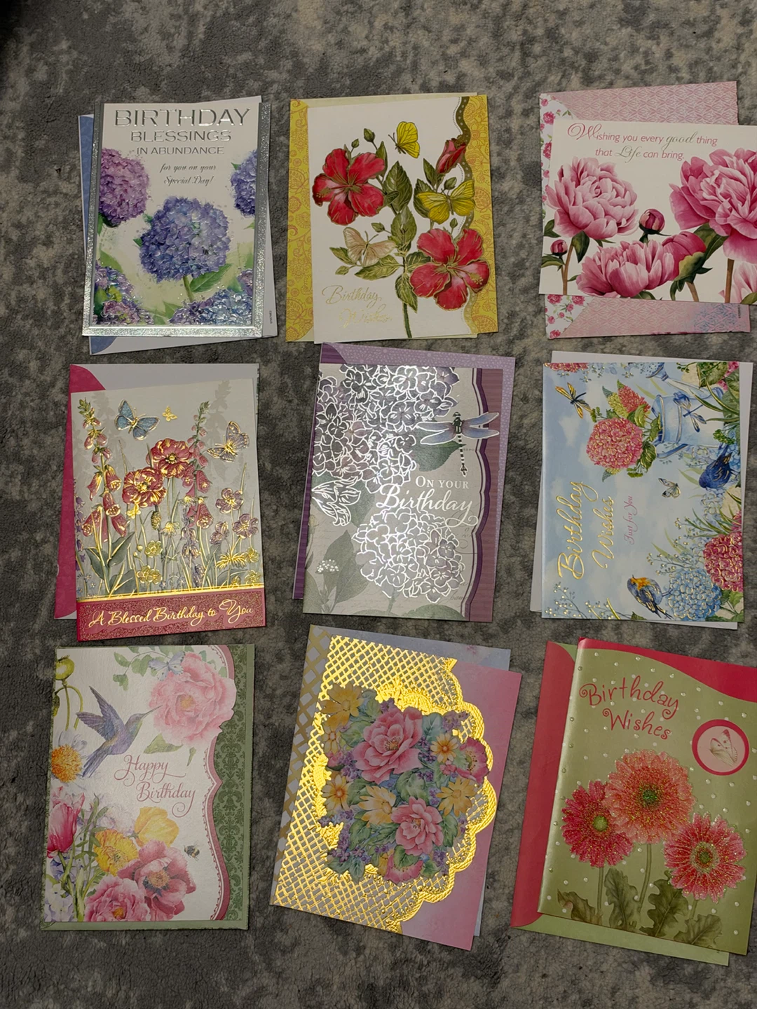 Set of 9 Floral Birthday Cards