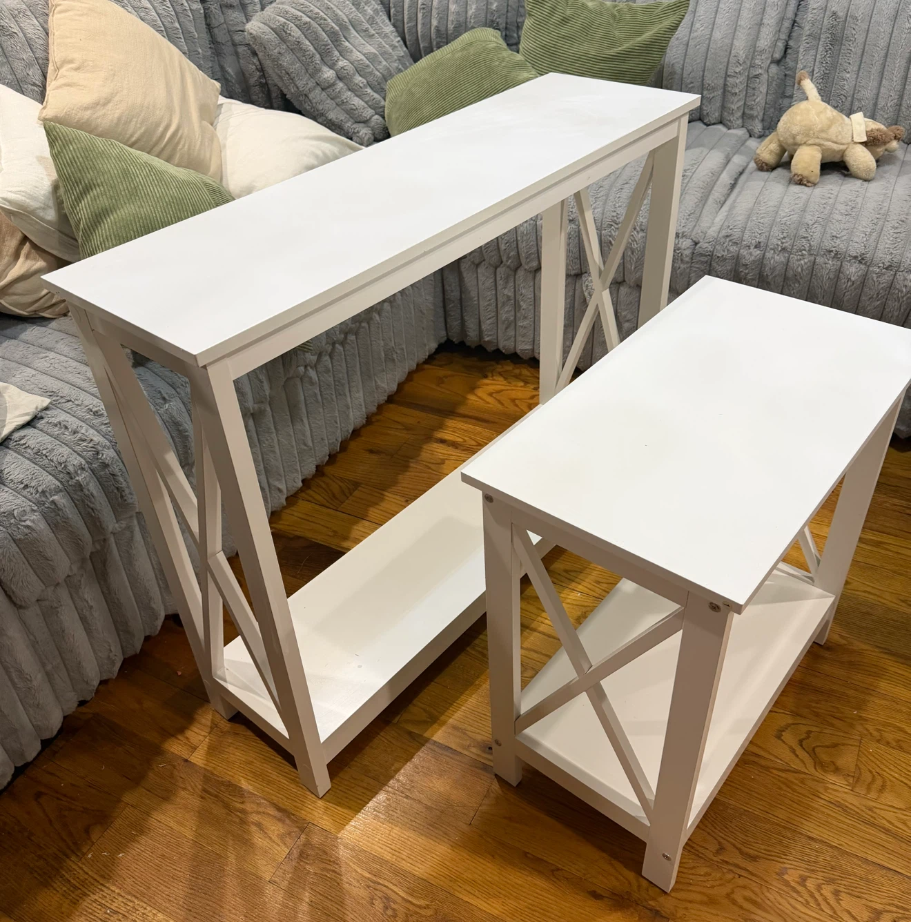 White X-Frame Console and Side Table Set