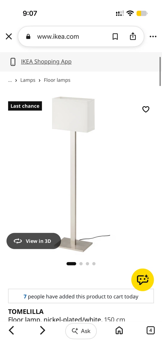 IKEA Tomelilla Floor Lamp Nickel-Plated/White