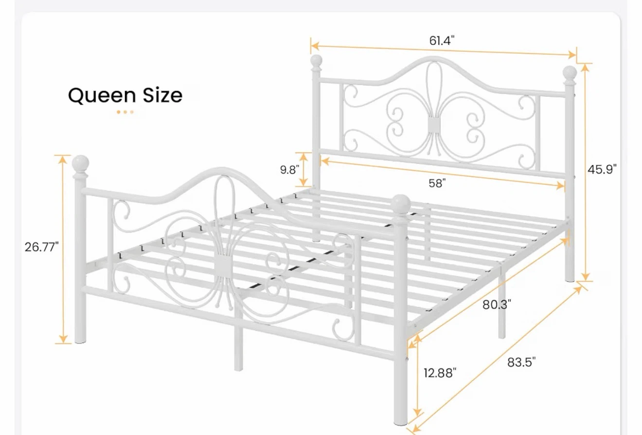 White Metal Queen Size Bed Frame